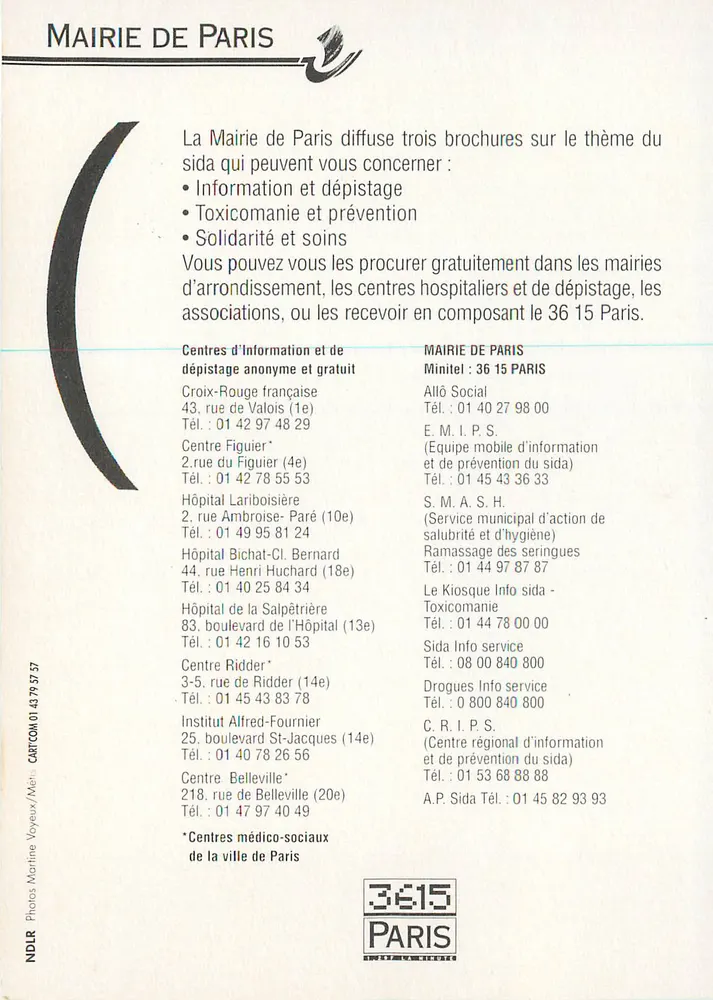 Sida : information et dépistage — Mairie de Paris — Santé - Verso