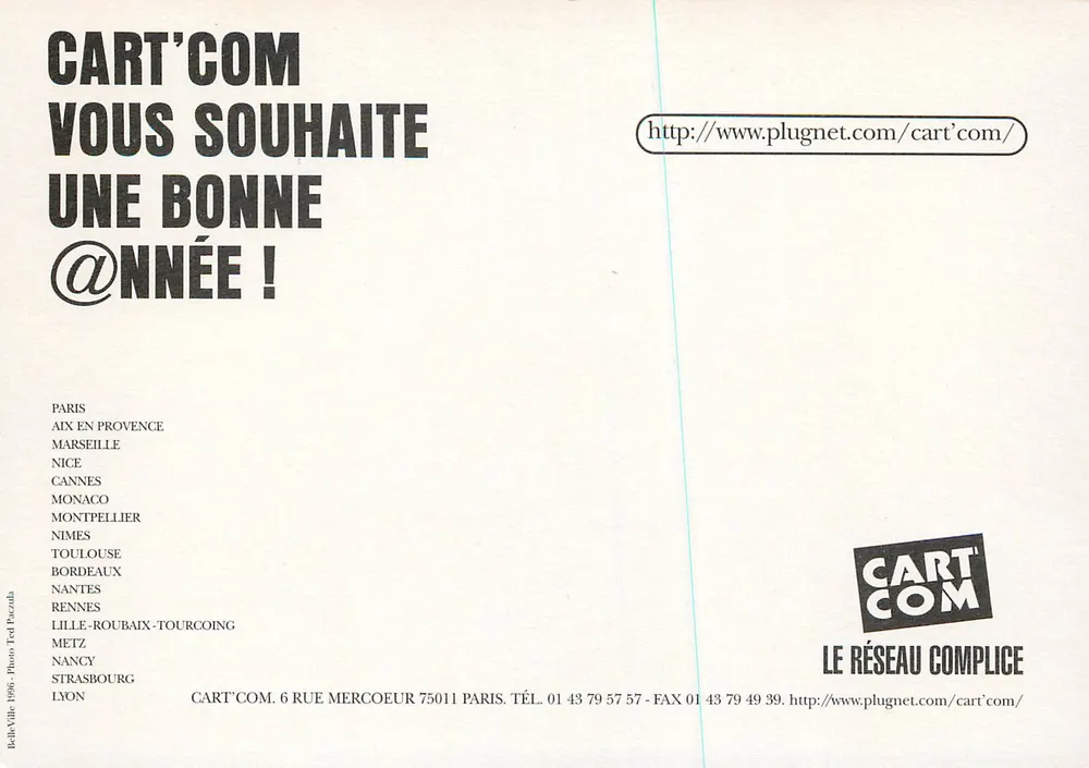 Cart'com — Escândalo! Cartões de felicitações gratuitos na Internet! — Cart'com Le Réseau Complice - Verso
