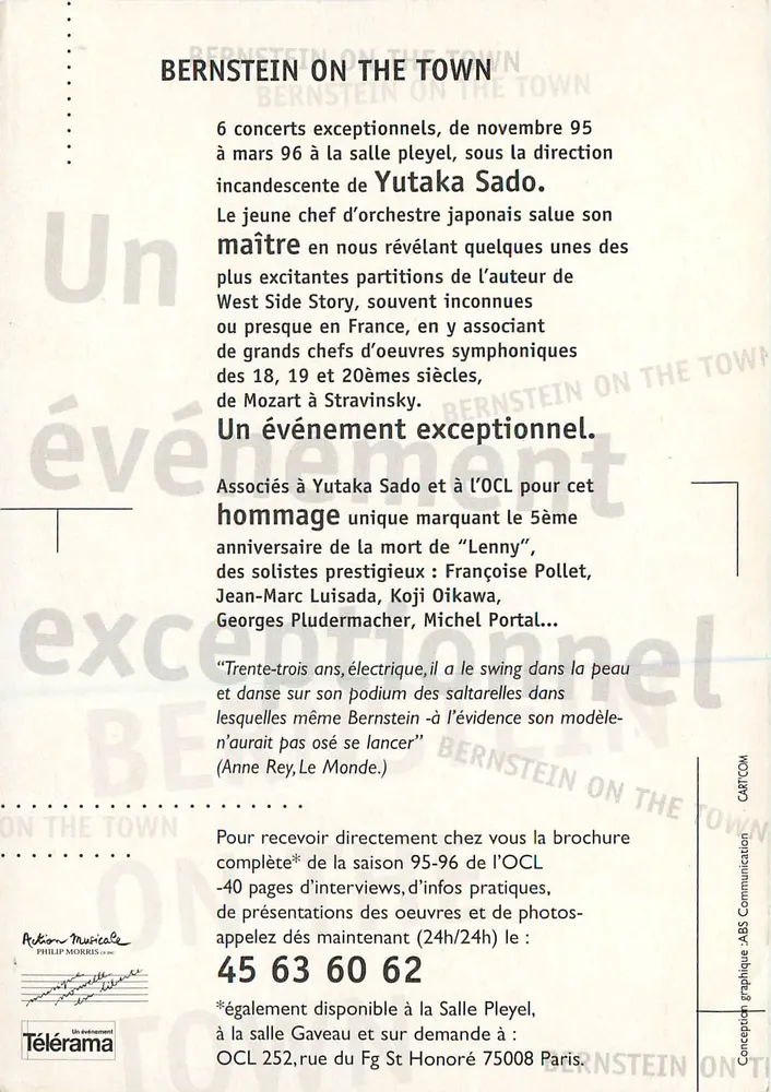 Bernstein on the Town — Orchestre des Concerts Lamoureux — Dirigiert von Yutaka Sado - Rückseite