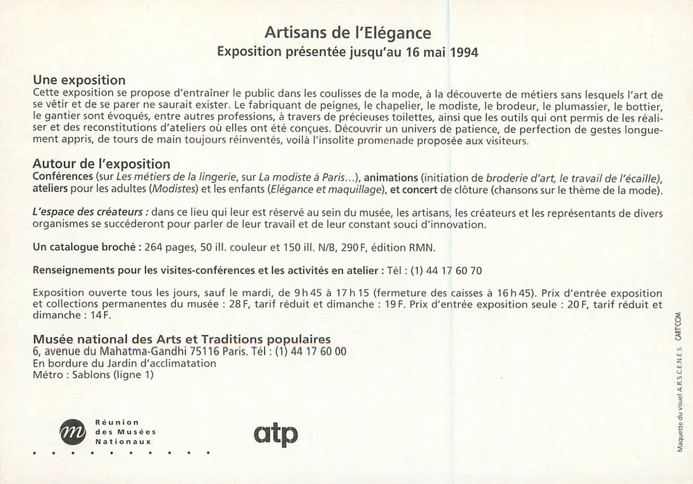 Artistas da Elegância — Exposição no Museu Nacional de Artes e Tradições Populares, Paris — edição RMN - Verso