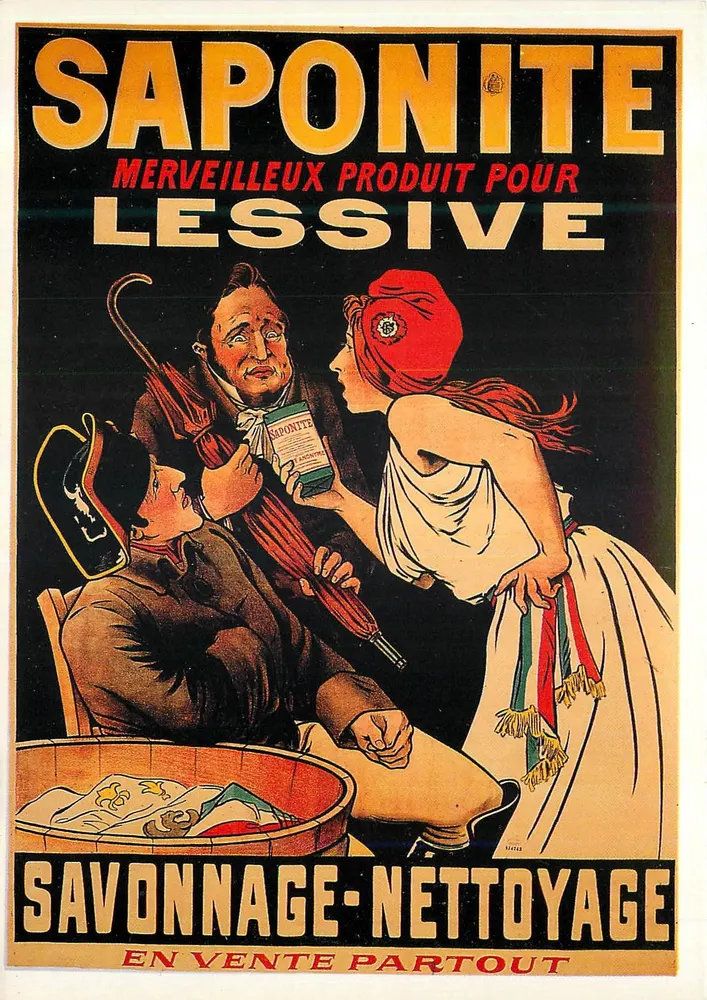 Sapononite — produto para lavanderia — exposição 'Célébrités à l'affiche' na Biblioteca Forney, Paris - Frente