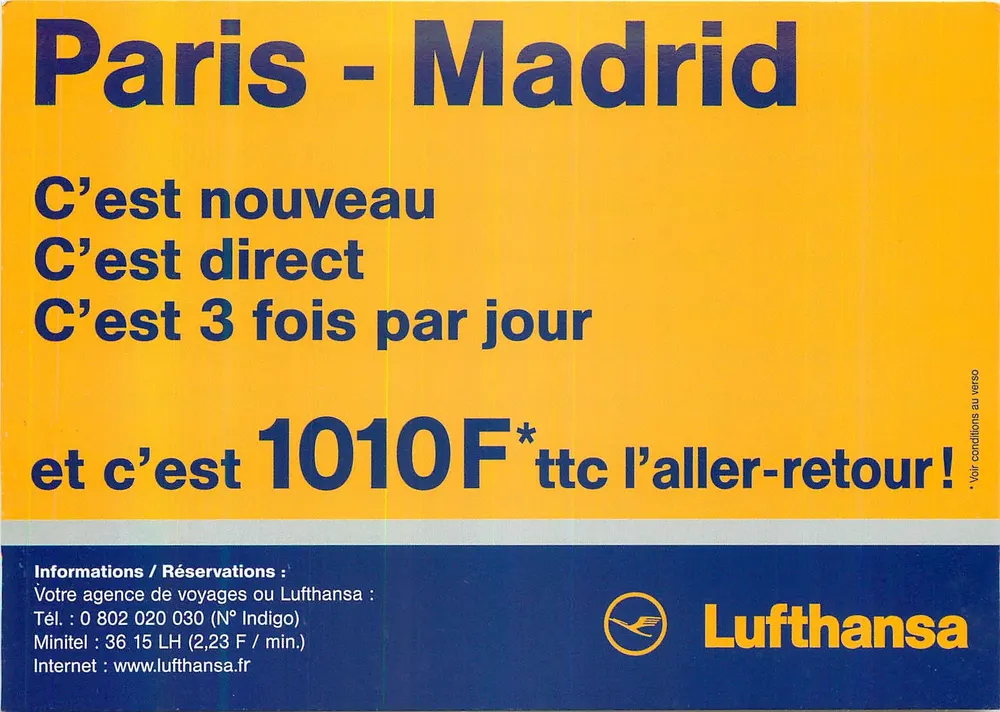 Paris - Madrid — Voo direto Lufthansa — publicidade aérea - Frente