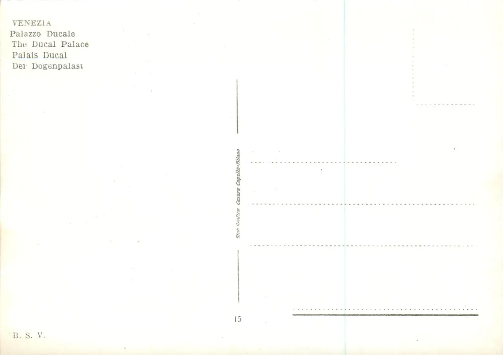 Vêneto — Praça São Marcos — Palácio dos Doges — editor B.S.V. n°15 - Verso