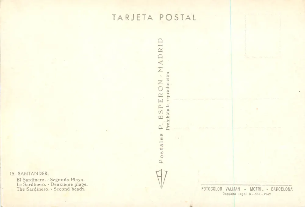 Sardinero - Second Beach — Santander — Postcards P. Esperon - Madrid - Back