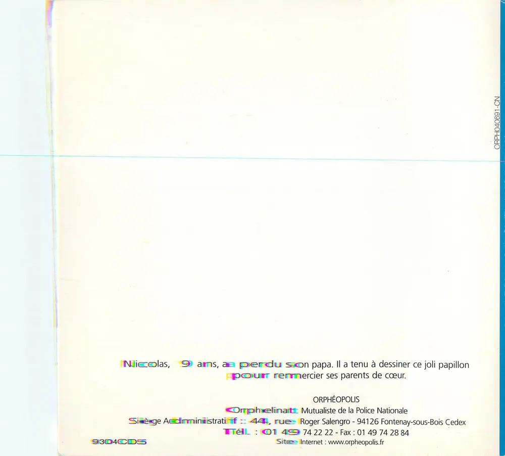 Papillon — dessin d'un enfant — Orpheopolis, Mutualiste de la Police Nationale - Verso