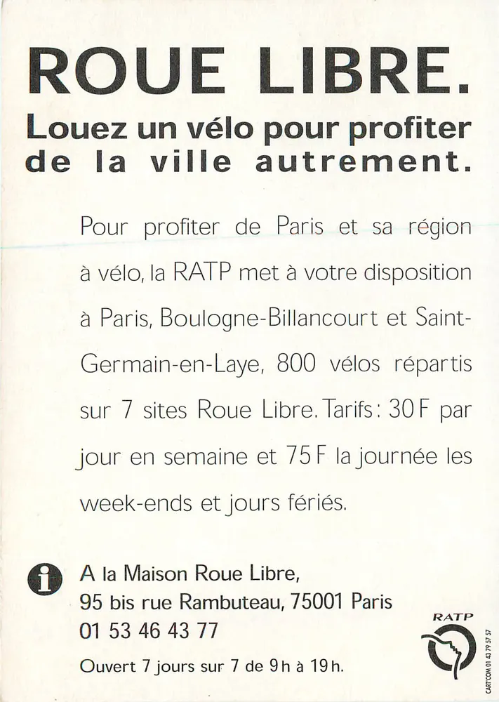 Roue Libre — Vélos à Paris et région — RATP - Verso
