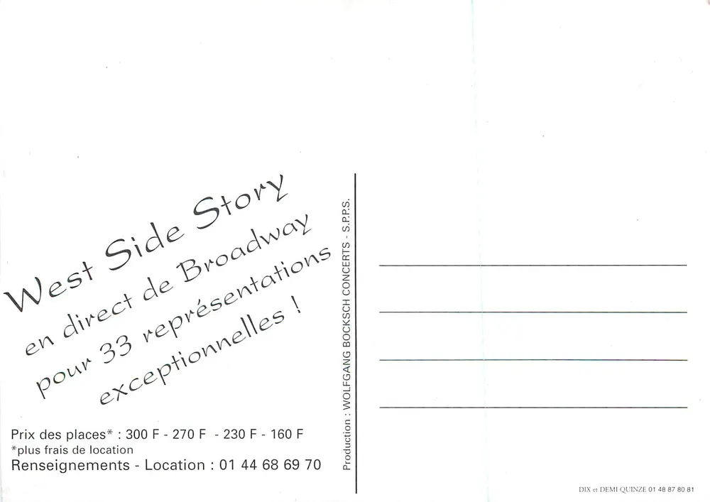 West Side Story — Aufführung im Palais des Sports Porte de Versailles — Premiere in Paris - Rückseite