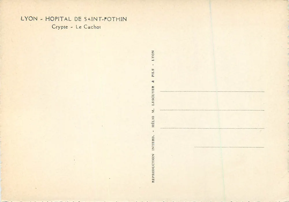 Cripta do Hospital de Saint-Pothin — Lyon — Editor Hélios M. Lescuyer & Fils - Verso