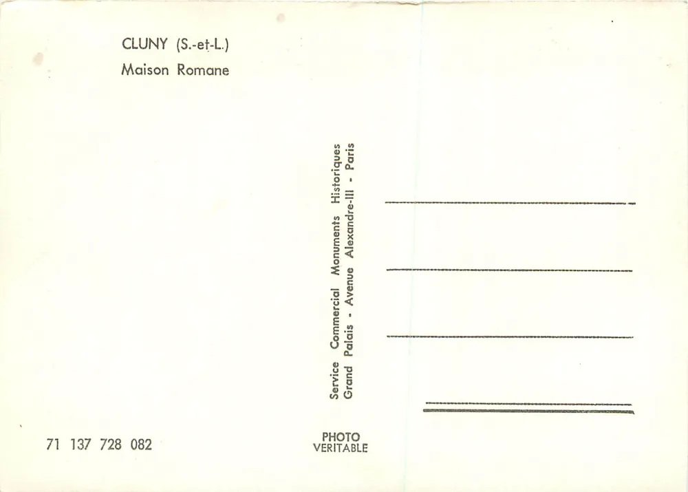 Cluny (S.-et-L.) — Maison Romane — Service Commercial Monuments Historiques, Paris - Rewers