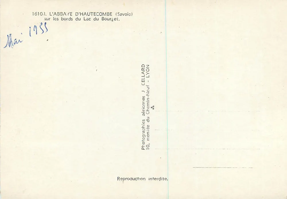 L'Abbaye d'Hautecombe — Savoie — Photographies aériennes J. Cellard, Lyon - Verso