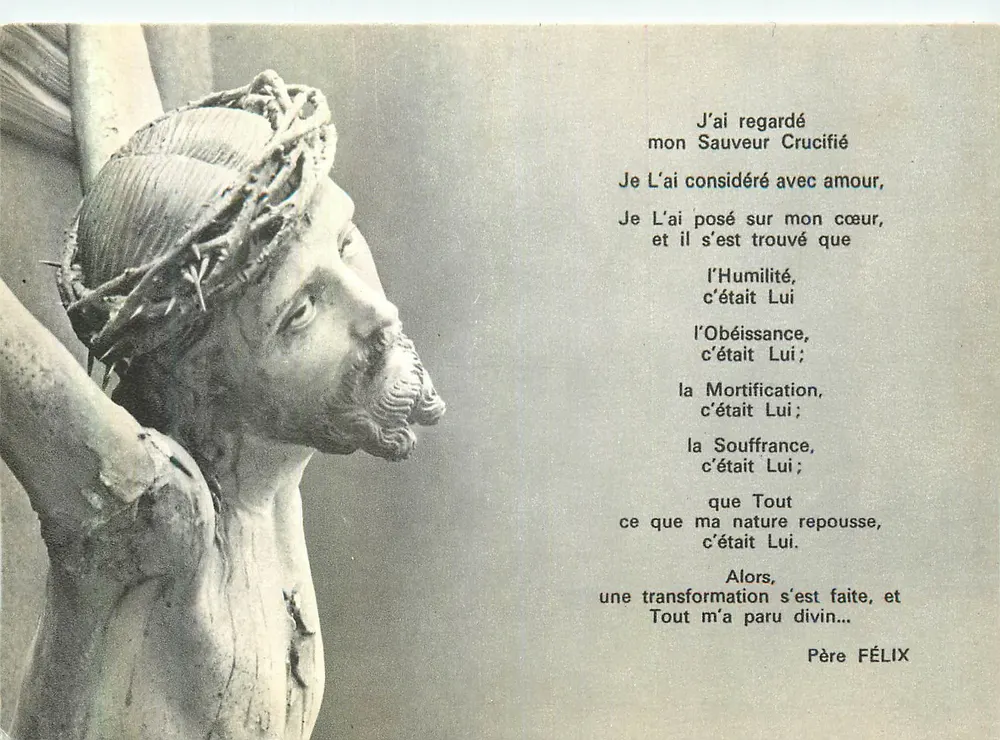 Estatua de Jesus Cristo crucificado — Poema do Padre Félix — Editor: SCOP-SADAG, n° 453 - Frente