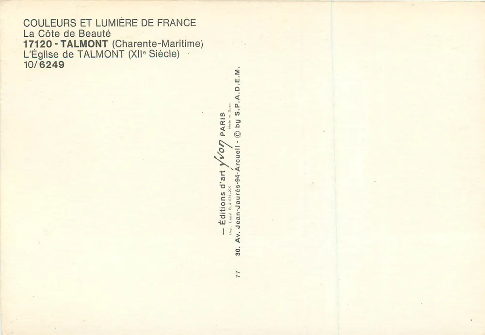 Talmont-sur-Gironde — Kirche des 12. Jahrhunderts — Éditions d'art Yvon - Rückseite