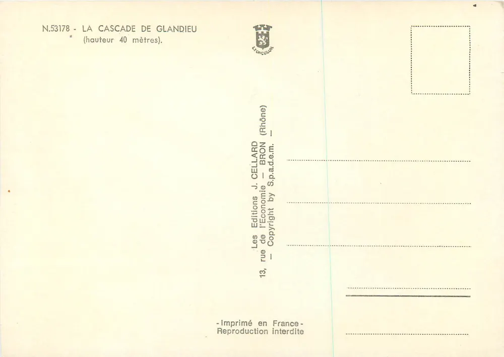 A Cascata de Glandieu — altura 40 metros — Edições J. Cellard - Verso