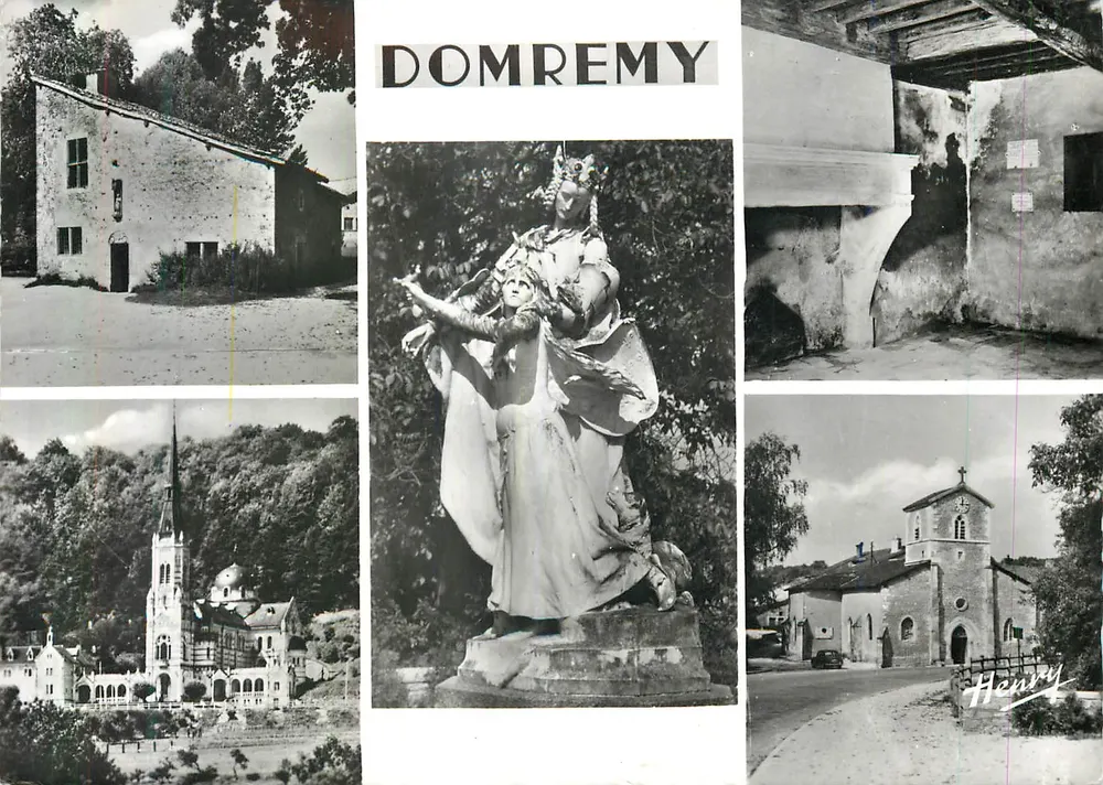 Domremy — vista da estátua da Virgem, igreja, casa e paisagem — Edições Henry, Nancy - Frente