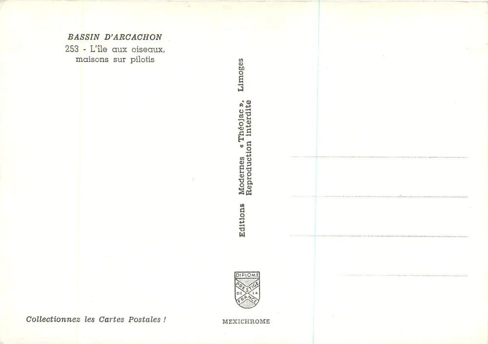 Bassin d'Arcachon — L'île aux oiseaux, maisons sur pilotis — Editions Modernes « Théolac » - Verso