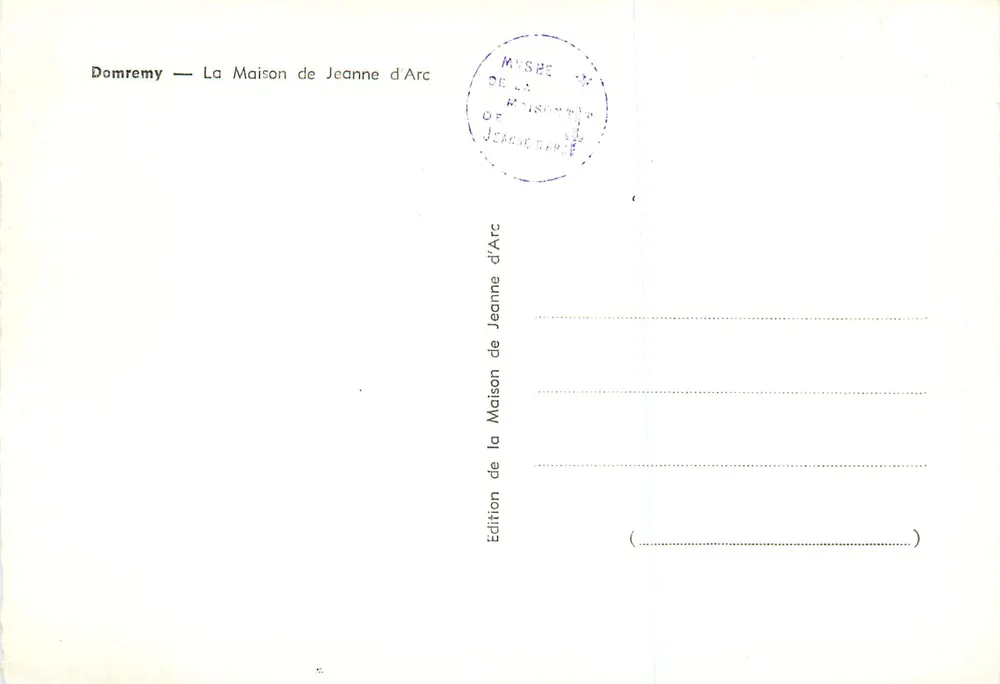 Domremy — A Casa de Joana d'Arc — Edição da Casa de Joana d'Arc - Verso