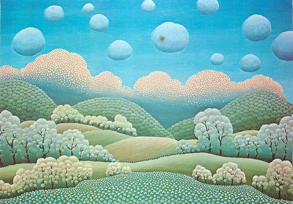 Stilisierte Landschaft — Berge und Bäume — galerija Sebastian Atlas, Dubrovnik - Vorderseite