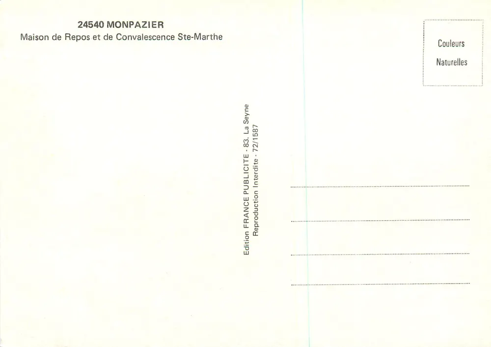 Maison de Repos et de Convalescence Ste-Marthe — Monpazier — Édition France Publicité - Verso