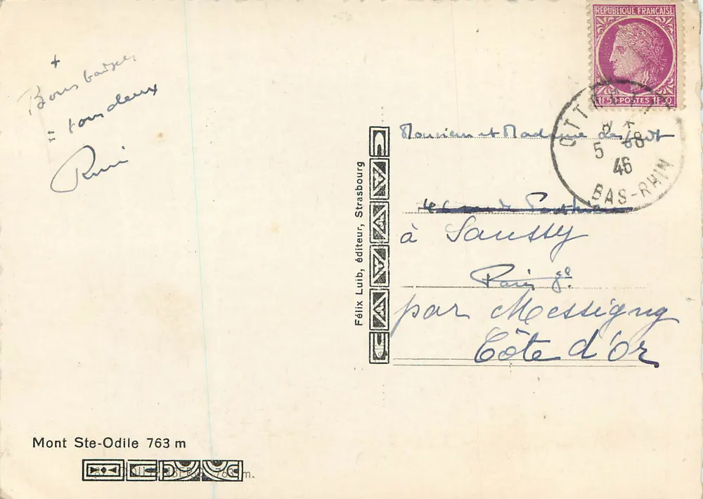 Monte Santa Odile — editor Félix Lulb, Strasbourg — número de série não visível - Verso