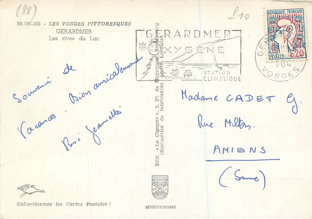 Les rives du Lac — Gerardmer — Éditeur La Cigogne, n° 88.196.203 - Verso