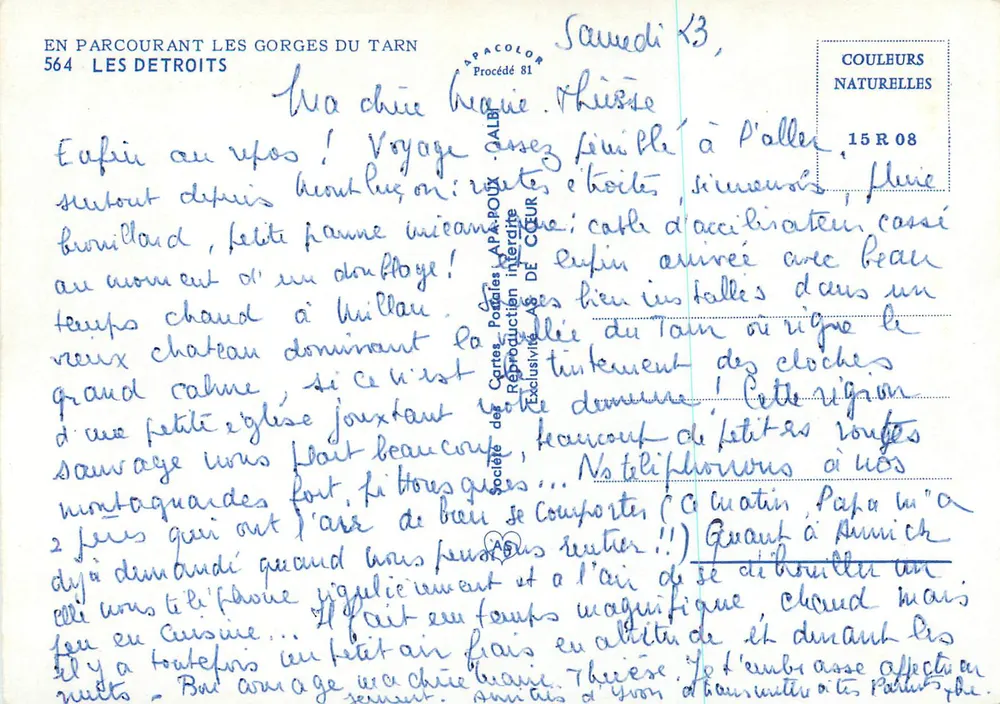 Gorges del Tarn — Los Dettos — editor APACOLOR - Reverso