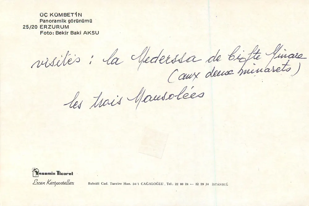 Les trois mausolées — Erzurum — Éditeur Ercan Kartpostalları, n° 25/20 - Verso