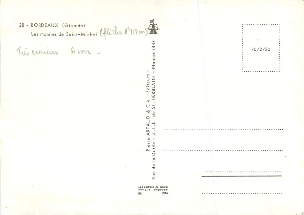 Les momies de Saint-Michel — Bordeaux (Gironde) — Éditeurs ST-HERBLAIN - Nantes - Verso