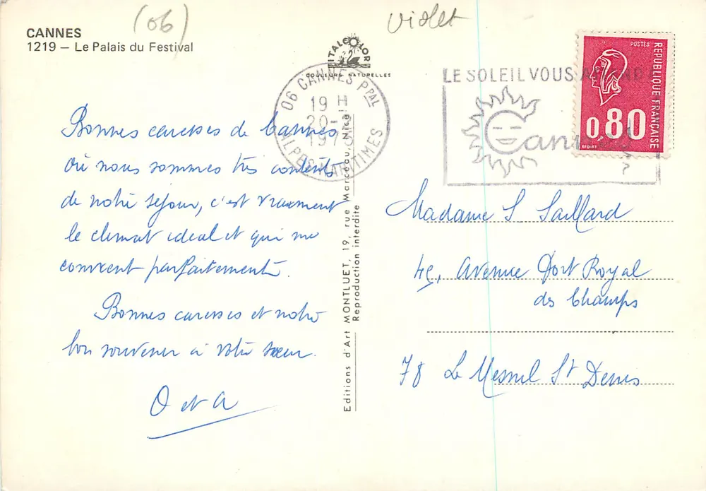 Palacio de los Festivales — Cannes — Ediciones d'Arte Montluet - Reverso