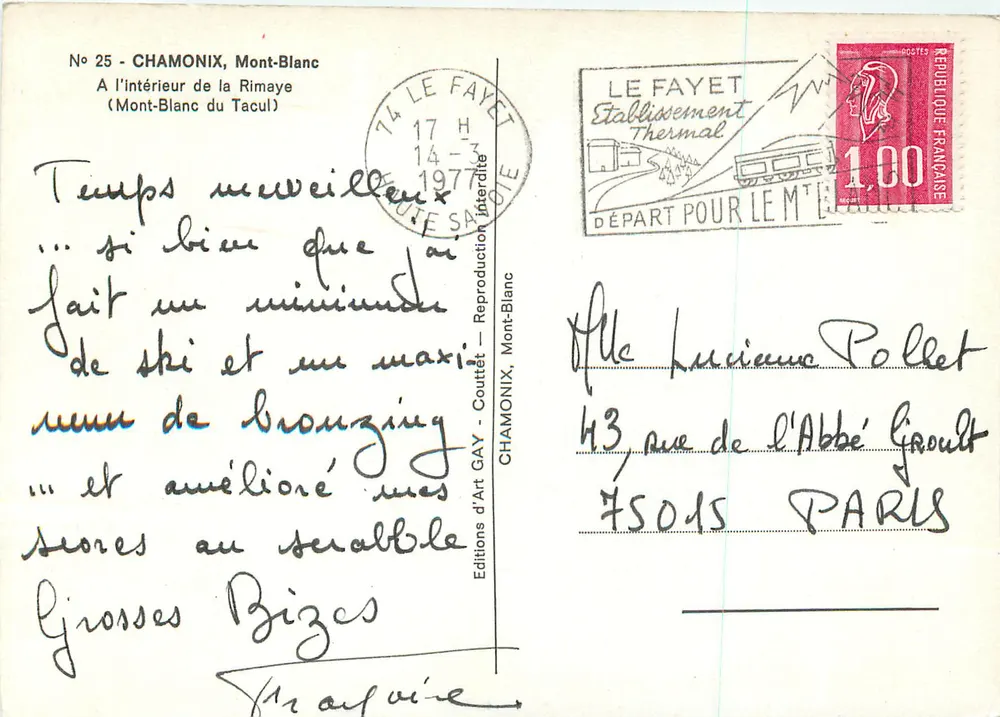 Chamonix, Mont-Blanc — Intérieur de la Rimaye (Mont-Blanc du Tacul) — Editions d'Art GAY - Couttet - Verso