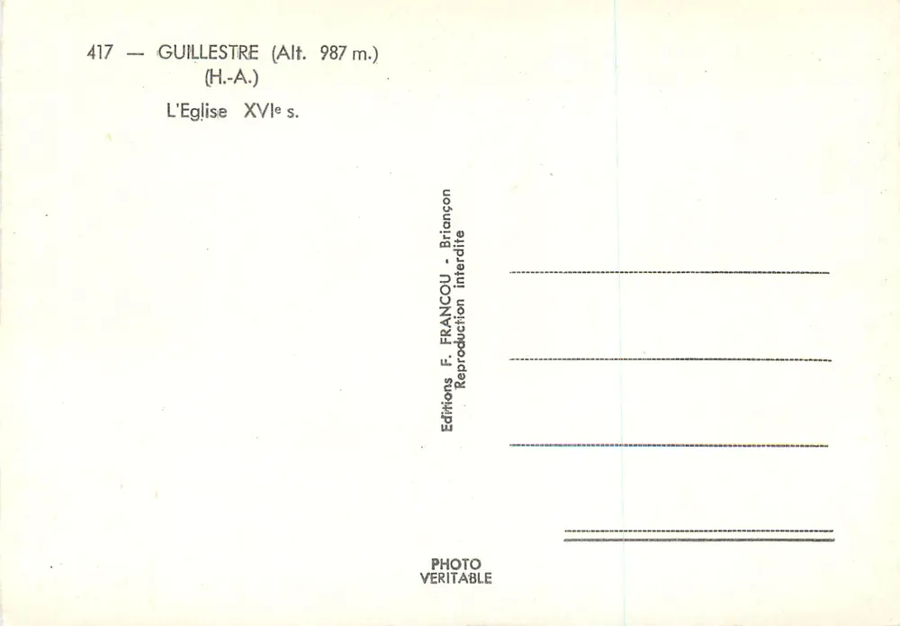 Guillestre — Kirche des 16. Jahrhunderts — Éditions F. Francou, Briançon - Rückseite