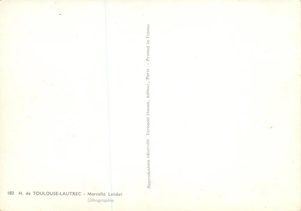 Mulher com chapéu rosa — H. de Toulouse-Lautrec — editora Marcelle Lender, n° 183 - Verso