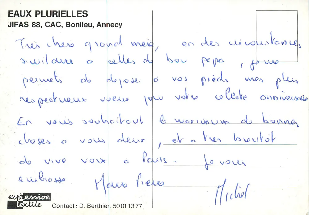 Eaux Plurielles — JIFAS 88, CAC, Bonlieu, Annecy — expression textile - Verso