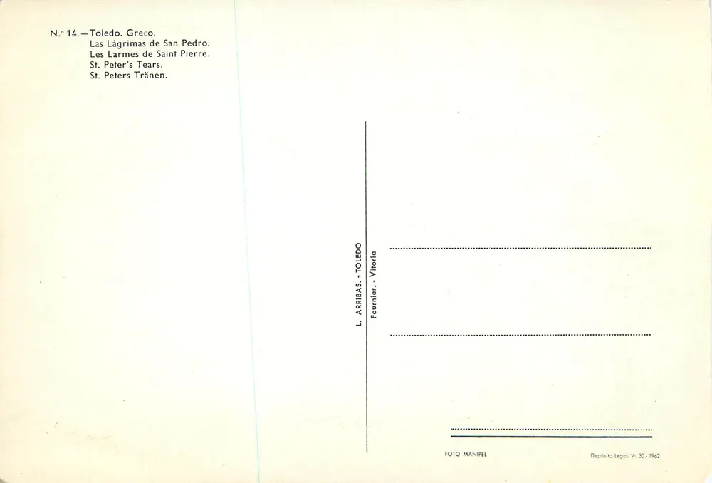 São Pedro — As Lágrimas de São Pedro — L. Arribas, Toledo - Verso