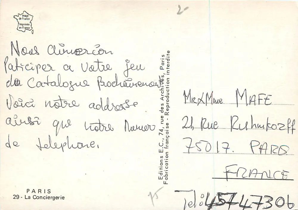 Vista de Paris — Palácio de Justiça e Torre Eiffel — Edições E.C. - Verso