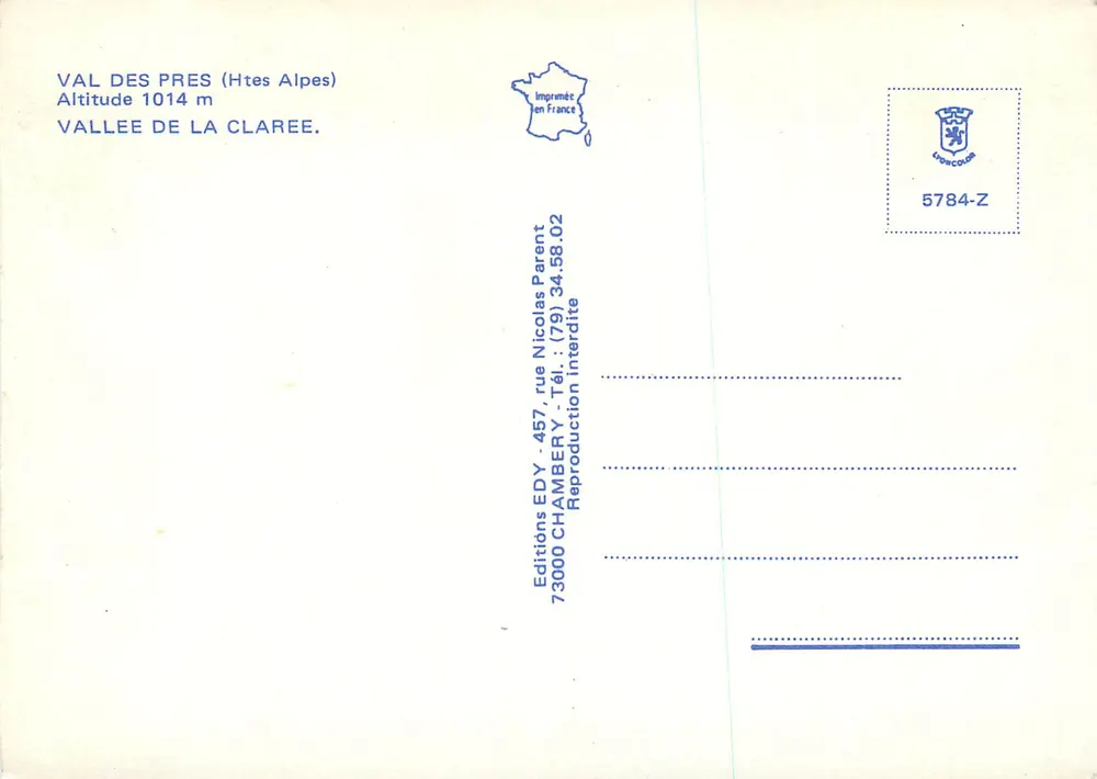 Val des Pres — Tal der Claree — Verlag Edy - Rückseite