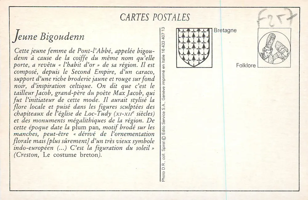 Jovem Bigoudenn — Bretanha — Edito Service S.A. n°16-433.407-13 - Verso