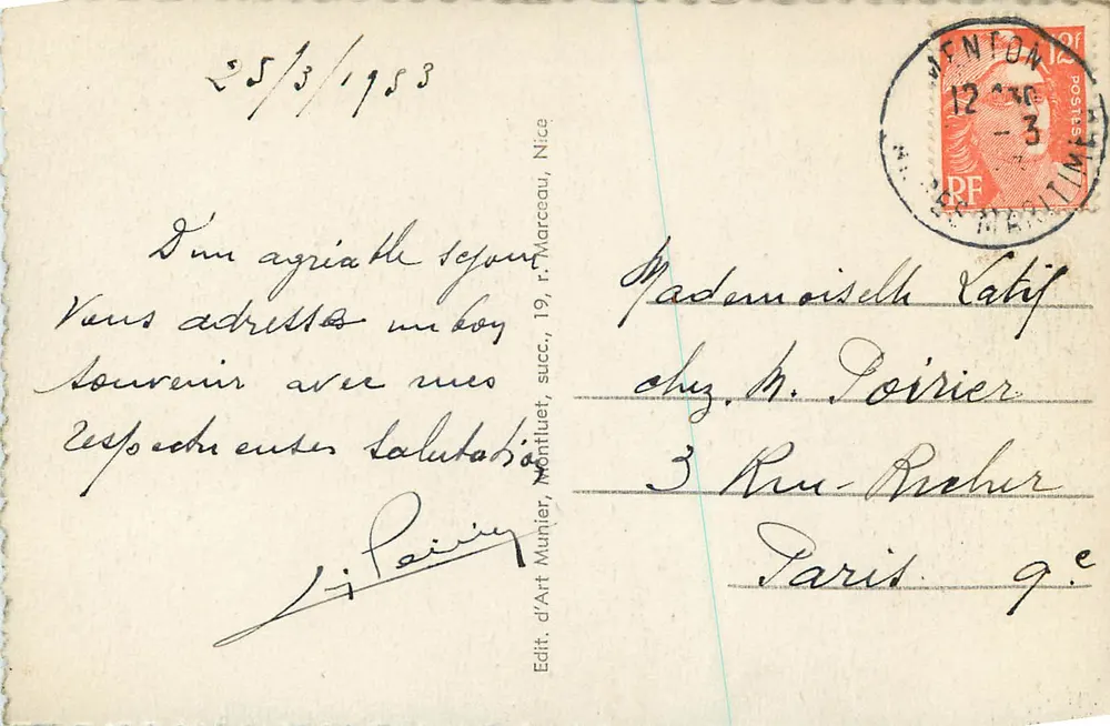 Menton — Vista Geral — Munier, n°152 - Verso