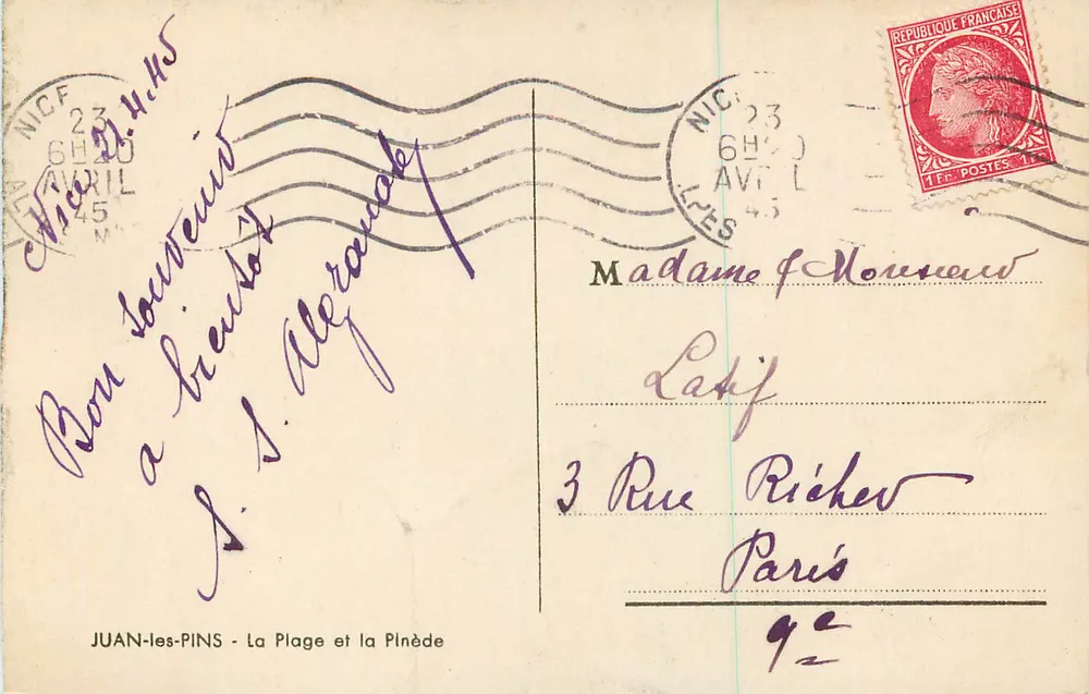 Juan-les-Pins — La Plage et la Pinède — JUAN-LES-PINS - La Plage et la Pinède - Verso