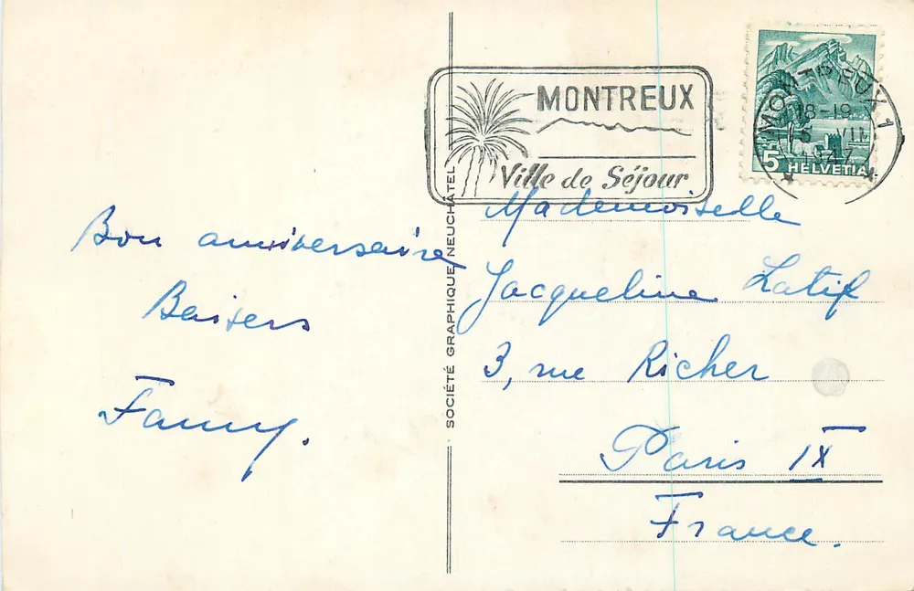 Montreux e Dents du Midi — vista panorâmica — Sociedade Gráfica Neuchâtel, n° 409 - Verso