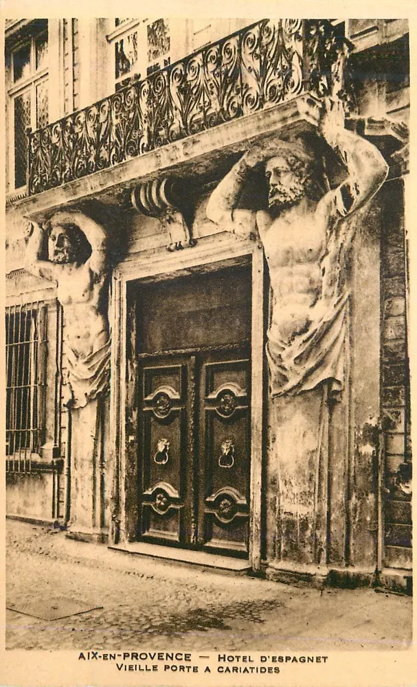 Aix-en-Provence — Hotel d'Espagnet — Alte Tür mit Karyatiden - Vorderseite