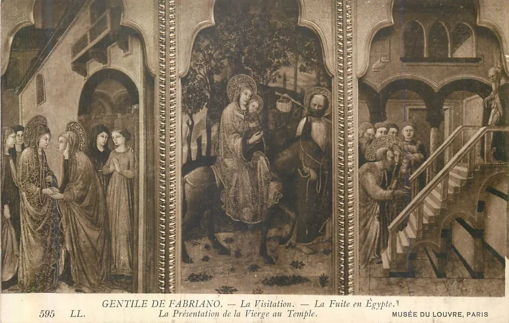 Gentile de Fabriano — Die Besuchung, Die Präsentation der Jungfrau am Tempel, Die Flucht nach Ägypten — Musée du Louvre, Paris - Vorderseite
