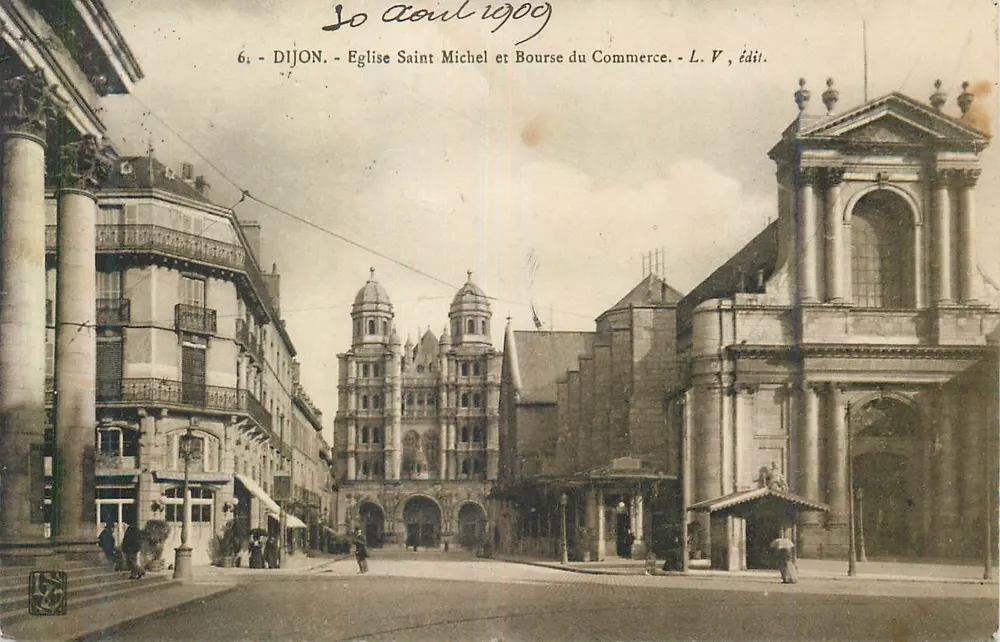 Dijon - Chiesa di San Michele e Borsa del Commercio — L. V., edit. - Recto