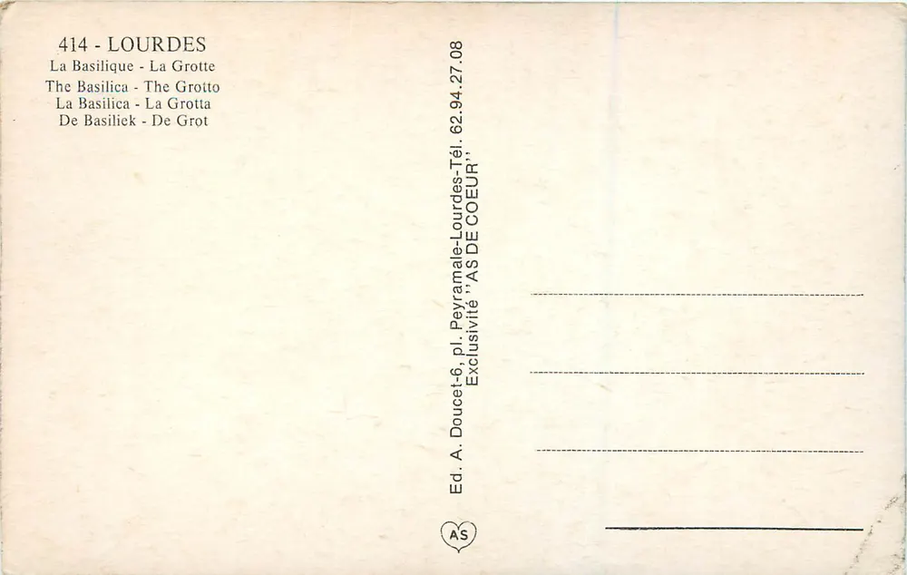 Lourdes — Uma lembrança de Lourdes — Ed. A. Doucet - Verso
