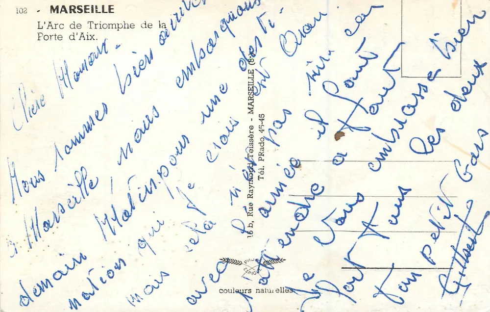 Arco do Triunfo da Porta d'Aix — Marselha — editor desconhecido, n° 102 - Verso