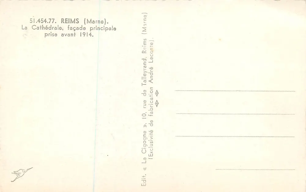 Reims — Kathedrale, Hauptfassade — La Cigogne, n°51.454.77 - Rückseite