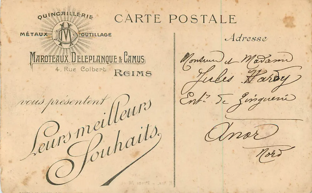 Reims - Porte Mars — Ruínas romanas — editor Maroteaux, Deleplanque & Camus, Reims - Verso
