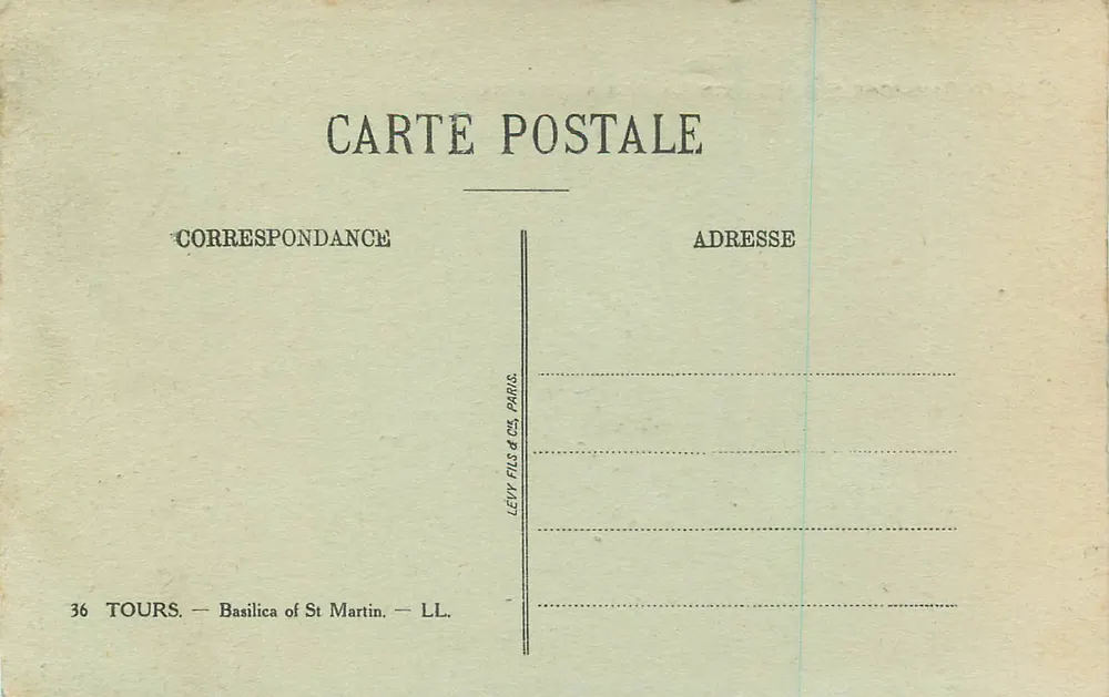 Tours — A Basílica de São Martinho (Arquiteto Laloux) — Editor Levy Fils & Cie, Paris - Verso