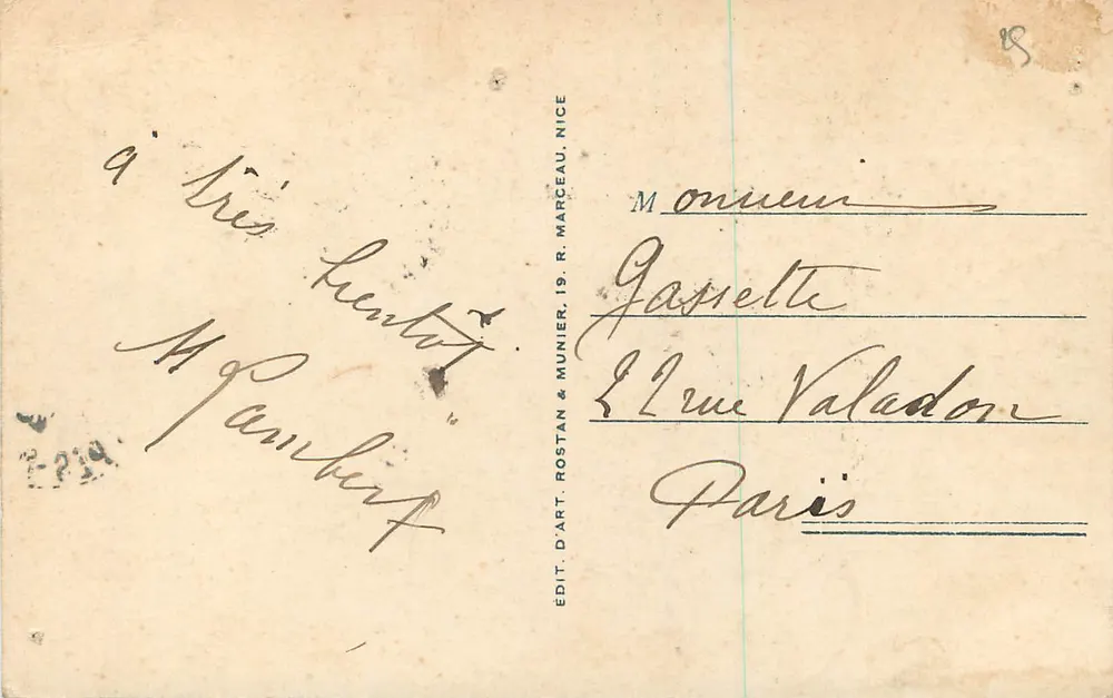 Beaulieu - O Porto. The Harbour RM — série 1007, editor R. Munier & Cie, Nice - Verso