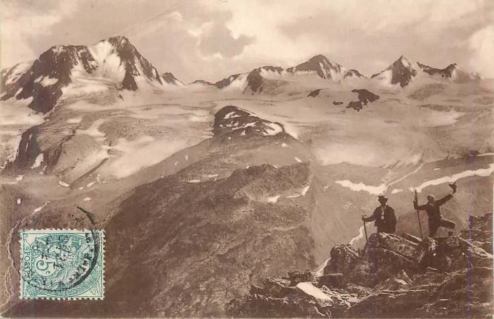 Montanhas nevadas — vista panorâmica — Paisagens, K.F. Editores, Paris, Série 881 - Frente
