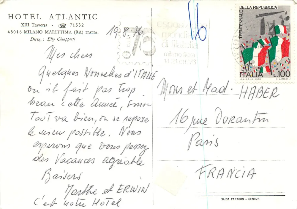 Hotel Atlantic — Milaan, Italië — uitgever SAIGA PARAGON - Achterkant